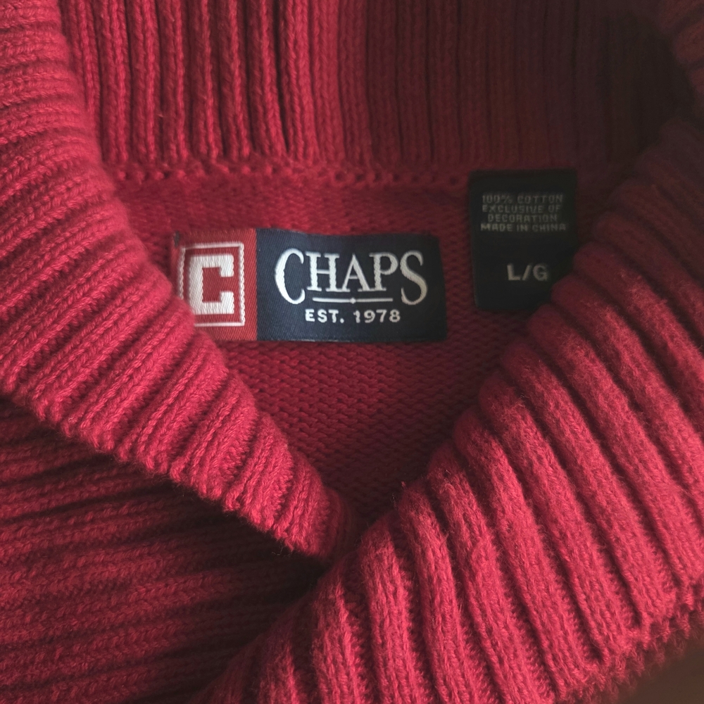 Gorgeous Chaps Ralph Lauren Men's Red Sweater Shawl Collar Textured Pattern